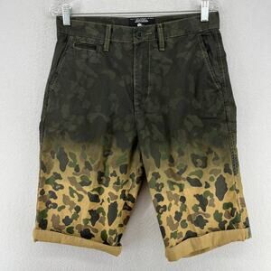 PRPS Shorts Mens 30 Camo 12" Ombre Chino Twill Camp Hunting Cuffed Cotton Green